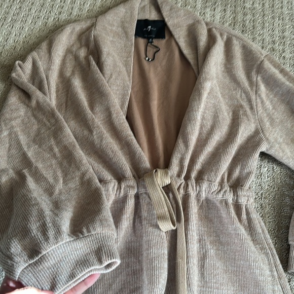 7 For All Mankind waist tie Cardigan beige Size Medium long-sleeve - Picture 5 of 12